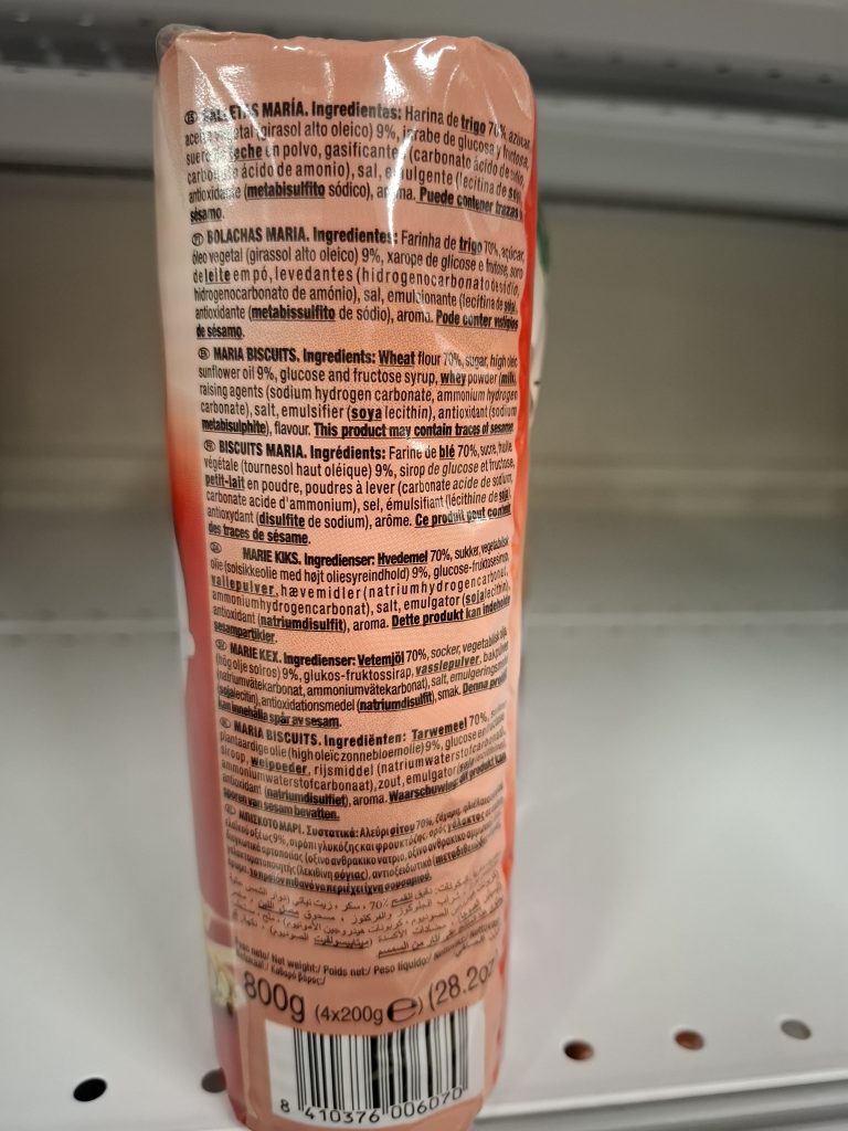 Listado de ingredientes de las galletas María de Gullón