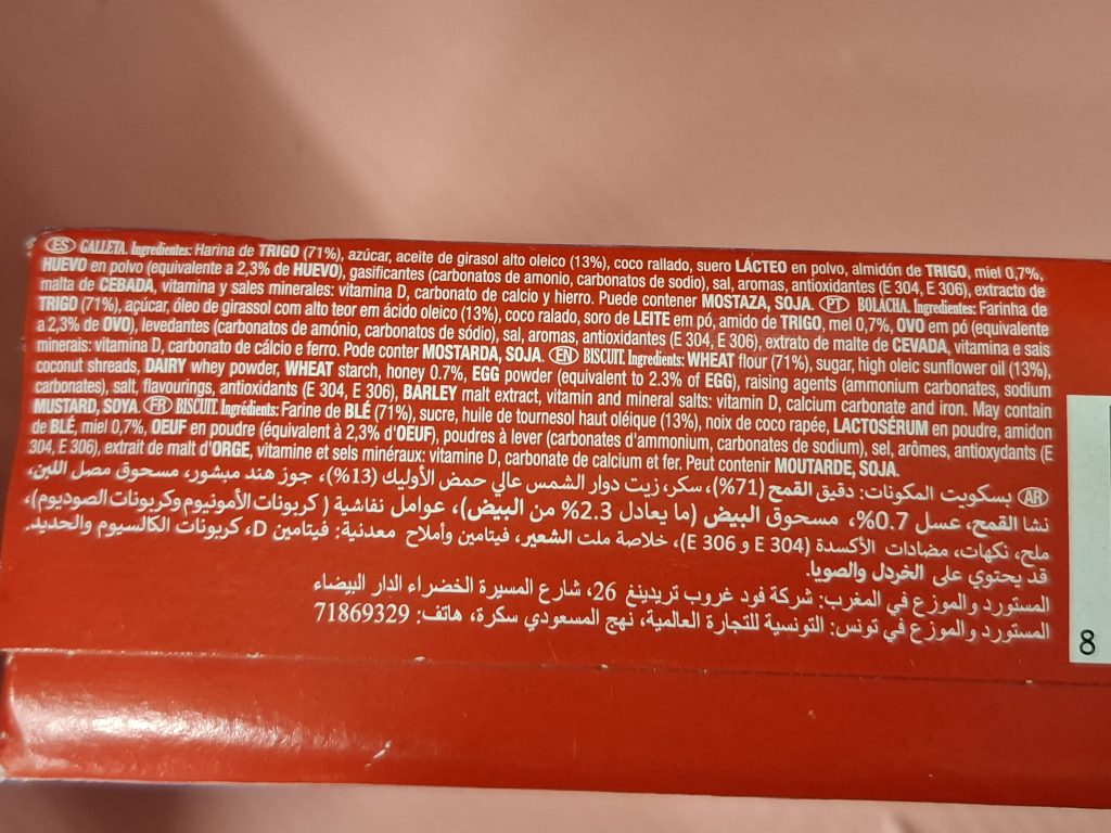 Listado de ingredientes de las galletas Chiquilin